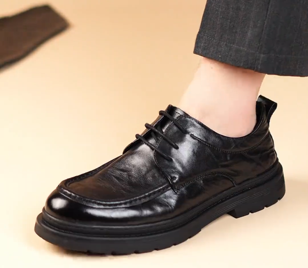 Men's solid thick-soled casual leather shoes