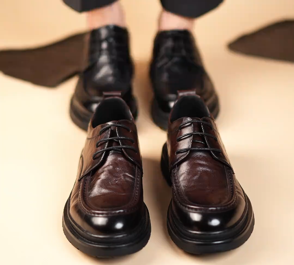 Men's solid thick-soled casual leather shoes