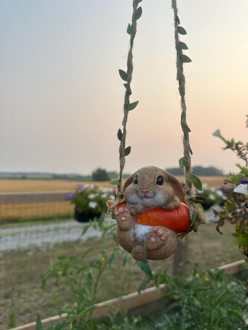 Resin Rabbit Garden Swing Ornament