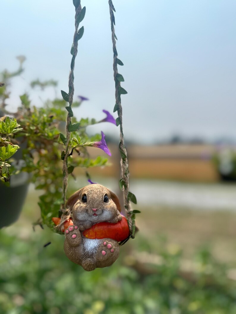 Resin Rabbit Garden Swing Ornament