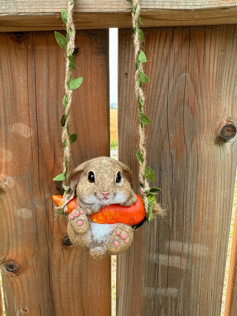 Resin Rabbit Garden Swing Ornament