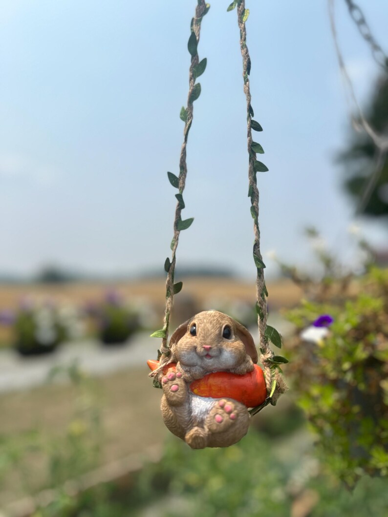 Resin Rabbit Garden Swing Ornament