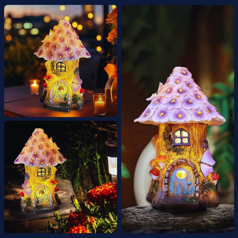 Solar-powered mushroom cottage garden decoration