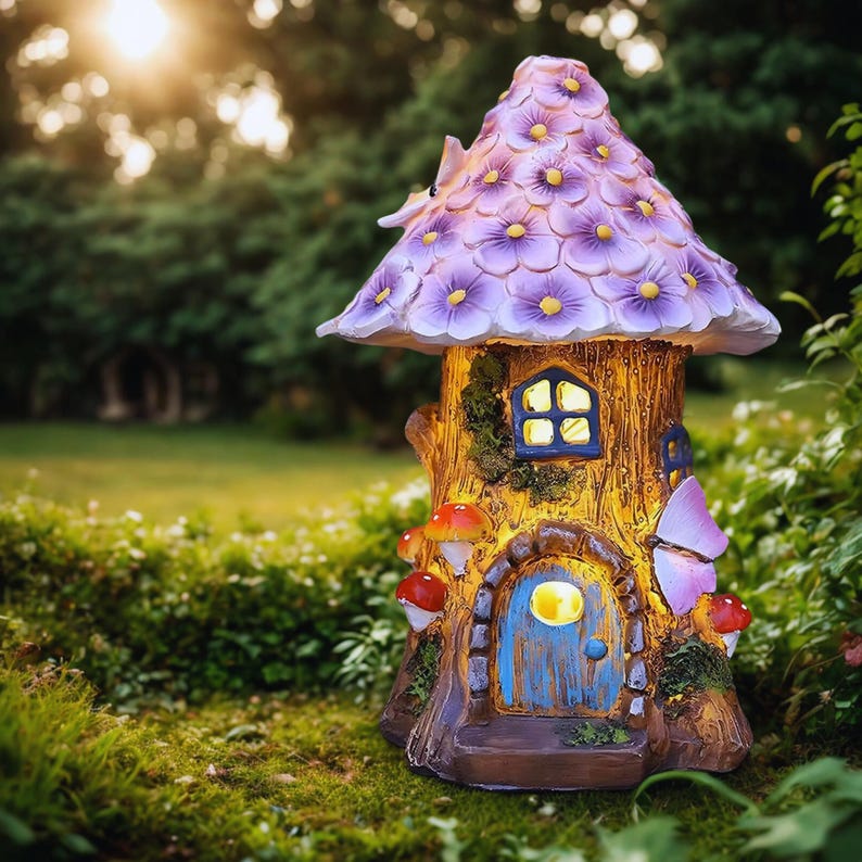 Solar-powered mushroom cottage garden decoration