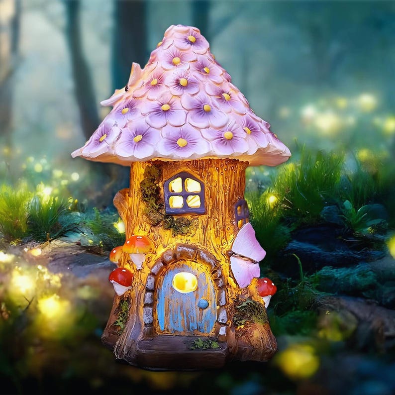 Solar-powered mushroom cottage garden decoration