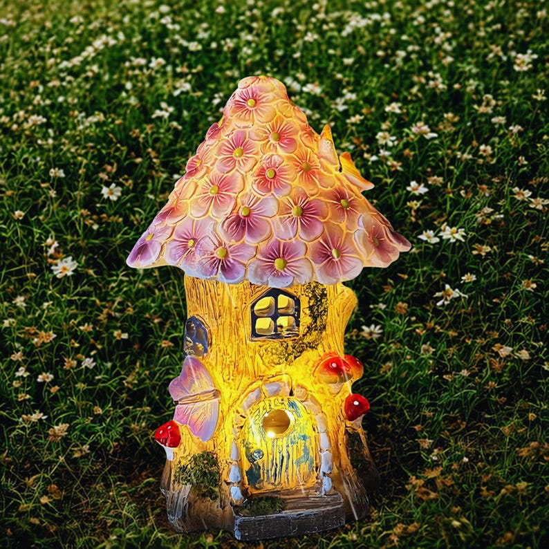 Solar-powered mushroom cottage garden decoration