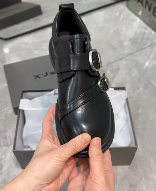 Women's luxury British style round-toe leather shoes