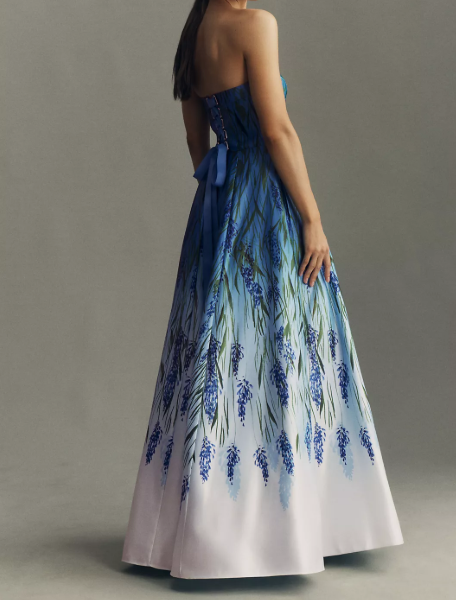 Strapless Printed Satin A-Line Maxi Dress