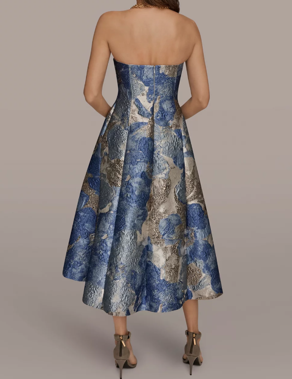 Women's Strapless Floral Midi Cocktail Dress