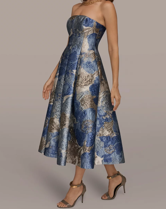 Women's Strapless Floral Midi Cocktail Dress