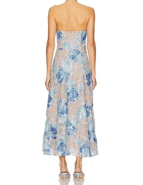 Women's Strapless Floral Midi Cocktail Dress