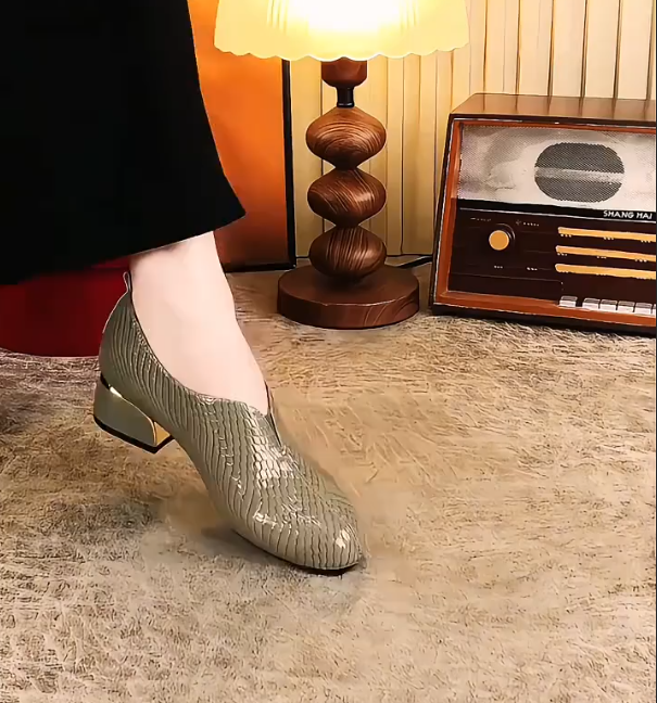 Women's genuine leather chunky heel ankle boots