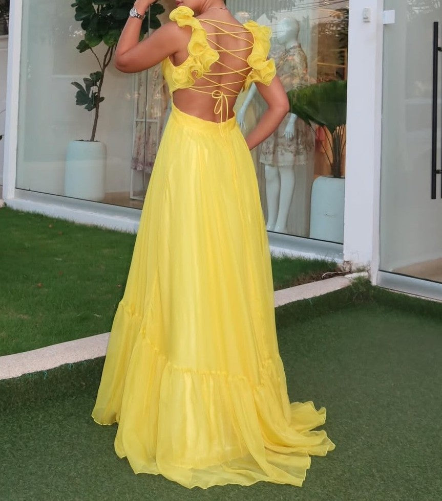 Elegant yellow long dress