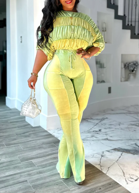 Women's pleated top and pants two-piece set