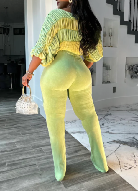 Women's pleated top and pants two-piece set