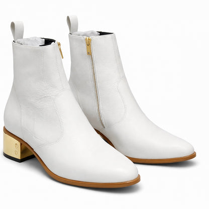 Men's Gold Chunky Heel Leather Ankle Boots