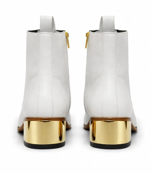 Men's Gold Chunky Heel Leather Ankle Boots