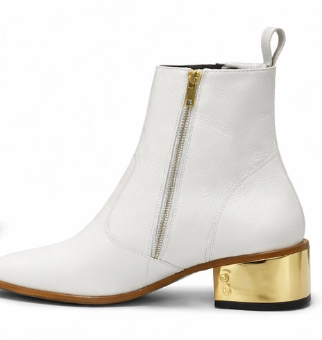 Men's Gold Chunky Heel Leather Ankle Boots