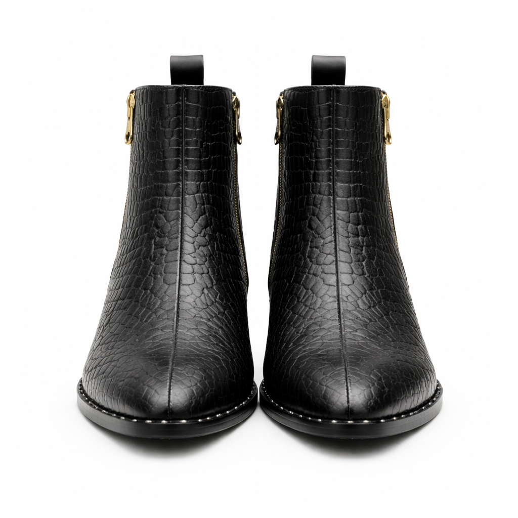 Men's Double Zipper Crocodile Embossed Ankle Boots