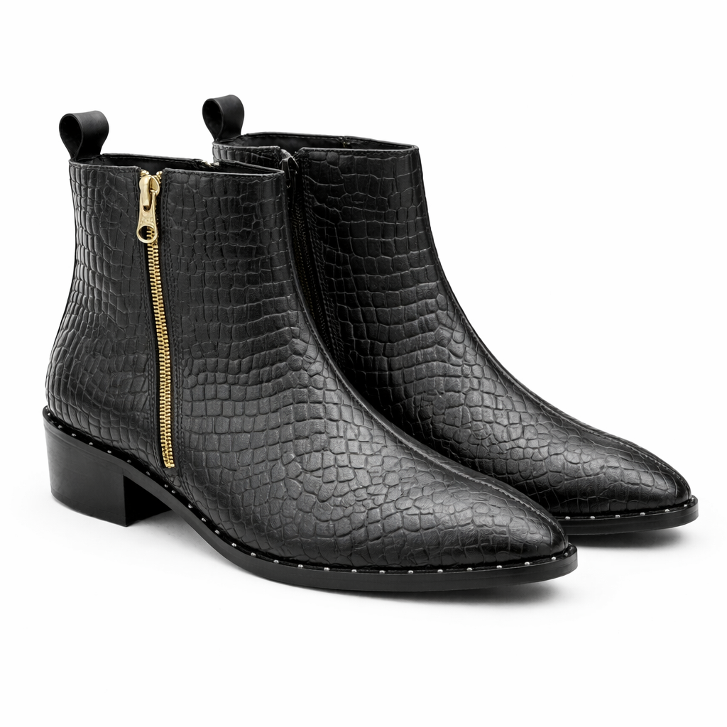 Men's Double Zipper Crocodile Embossed Ankle Boots