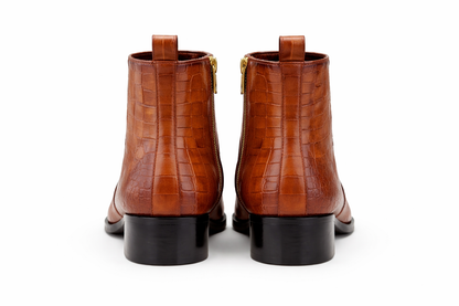 Men's metal-toed crocodile-patterned leather ankle boots