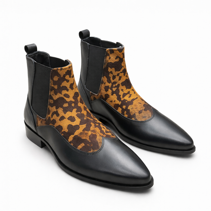 Men's leopard print Chelsea boots