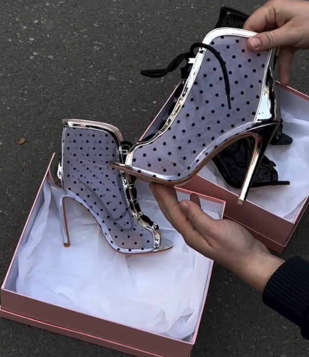 Women's polka dot mesh high heels