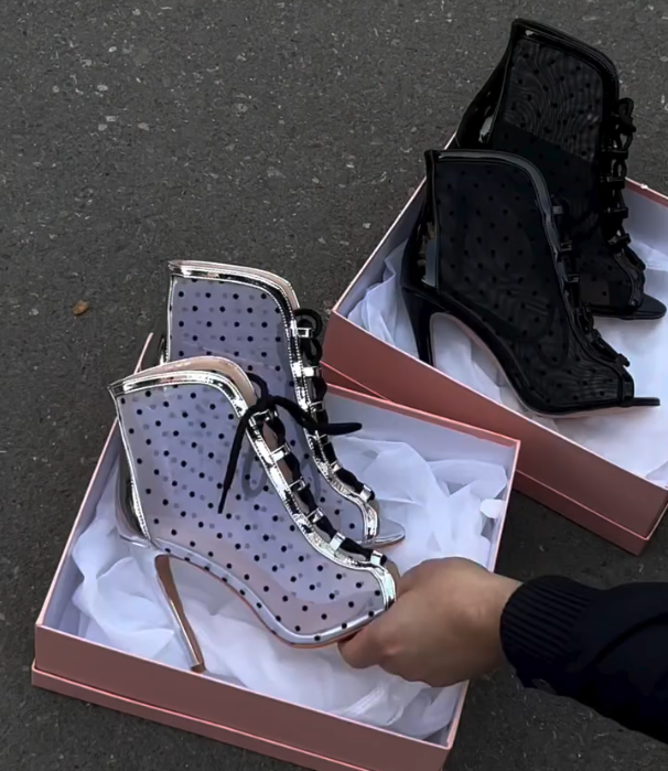 Women's polka dot mesh high heels