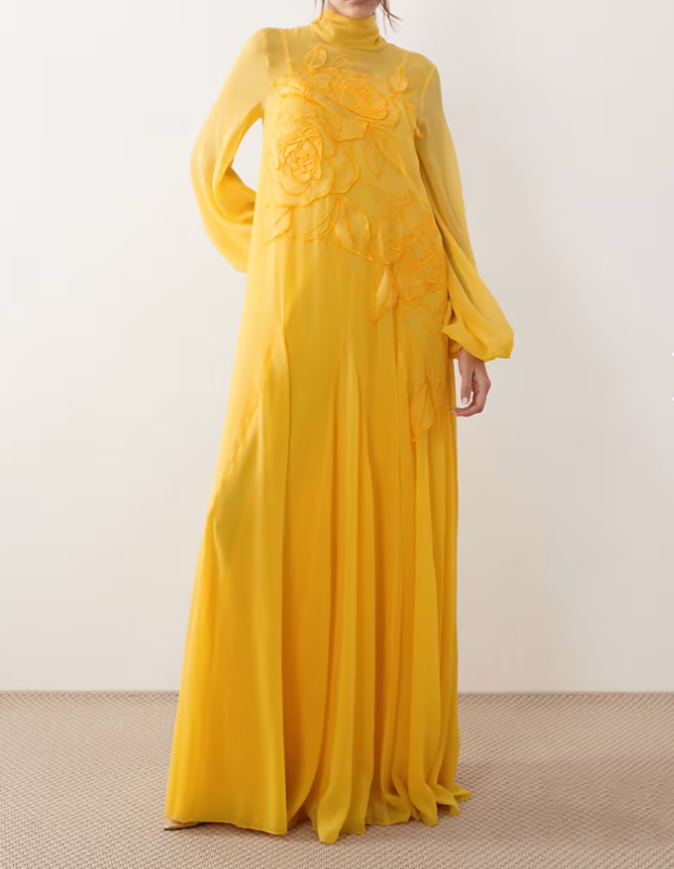 Women's floral appliqué tie-up dress