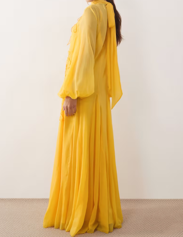 Women's floral appliqué tie-up dress