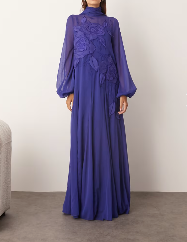 Women's floral appliqué tie-up dress