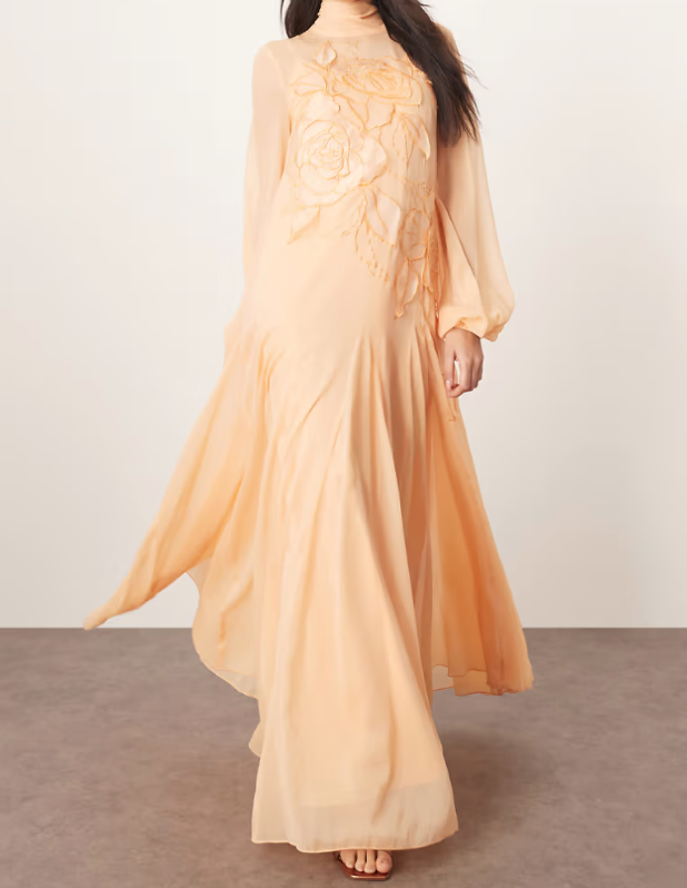 Women's floral appliqué tie-up dress