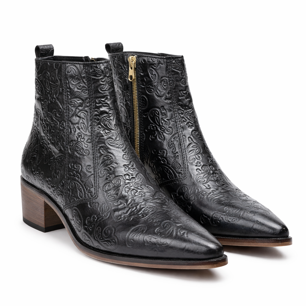Men's Embossed Zipper Ankle Boots