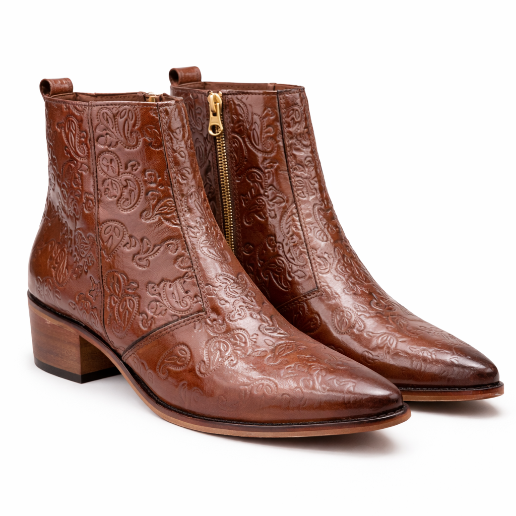 Men's Embossed Zipper Ankle Boots