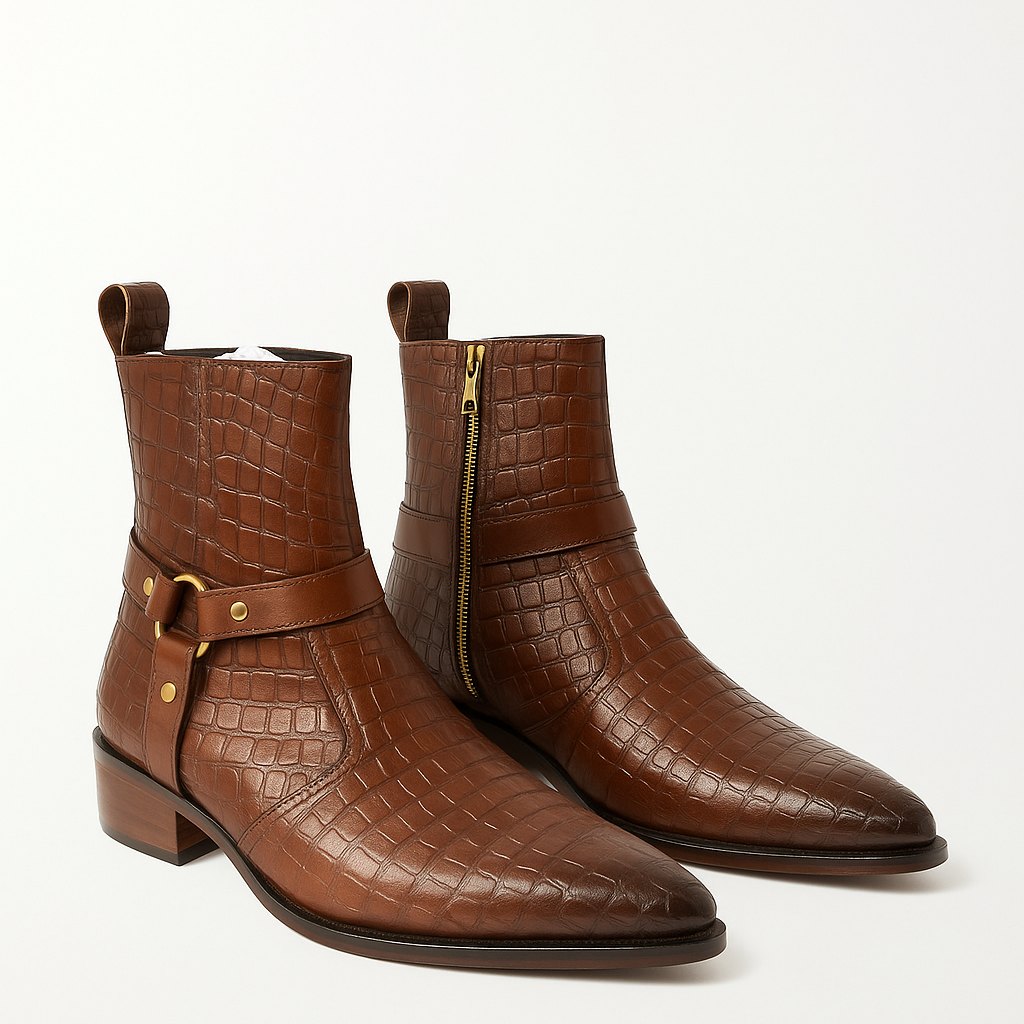 Men's premium crocodile-patterned leather boots