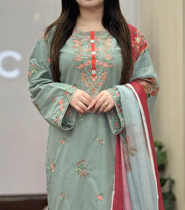 Women's Embroidered Lawn Three-Piece Set