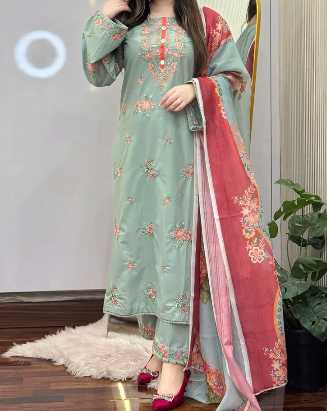 Women's Embroidered Lawn Three-Piece Set