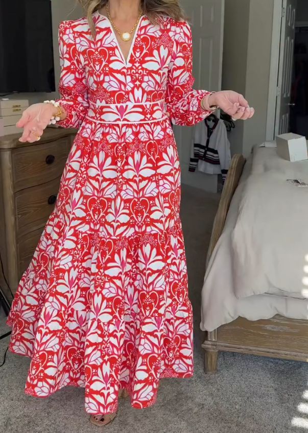 Women's belted printed dress