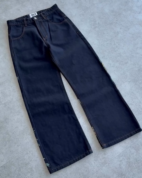 Men's Tiger and Crane Embroidered Jeans