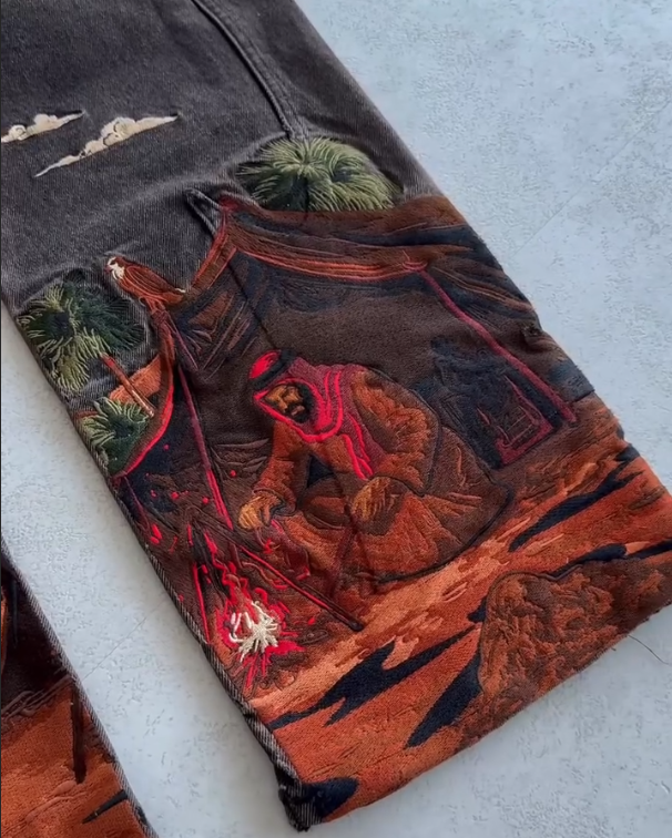 Men's Red Horse Embroidered Jeans