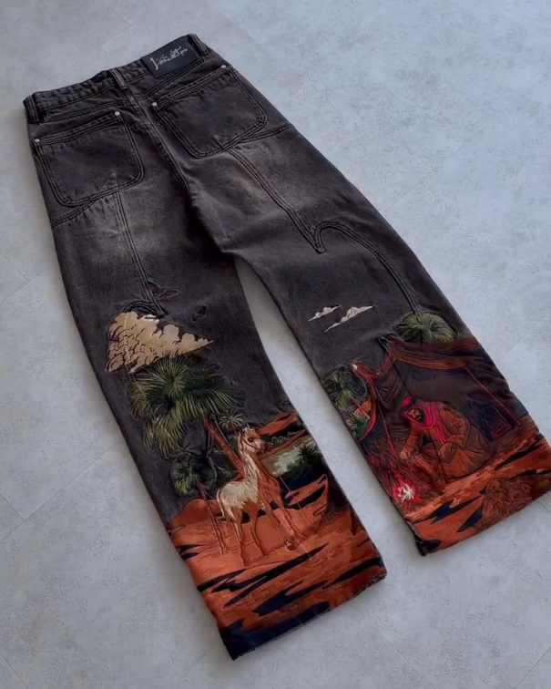Men's Red Horse Embroidered Jeans
