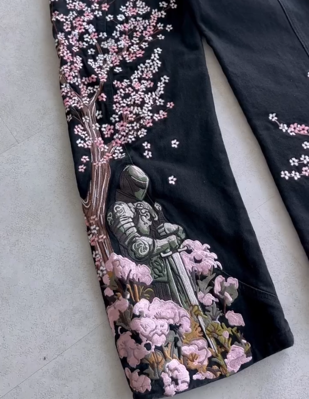 Men's Cherry Blossom Samurai Embroidered Jeans